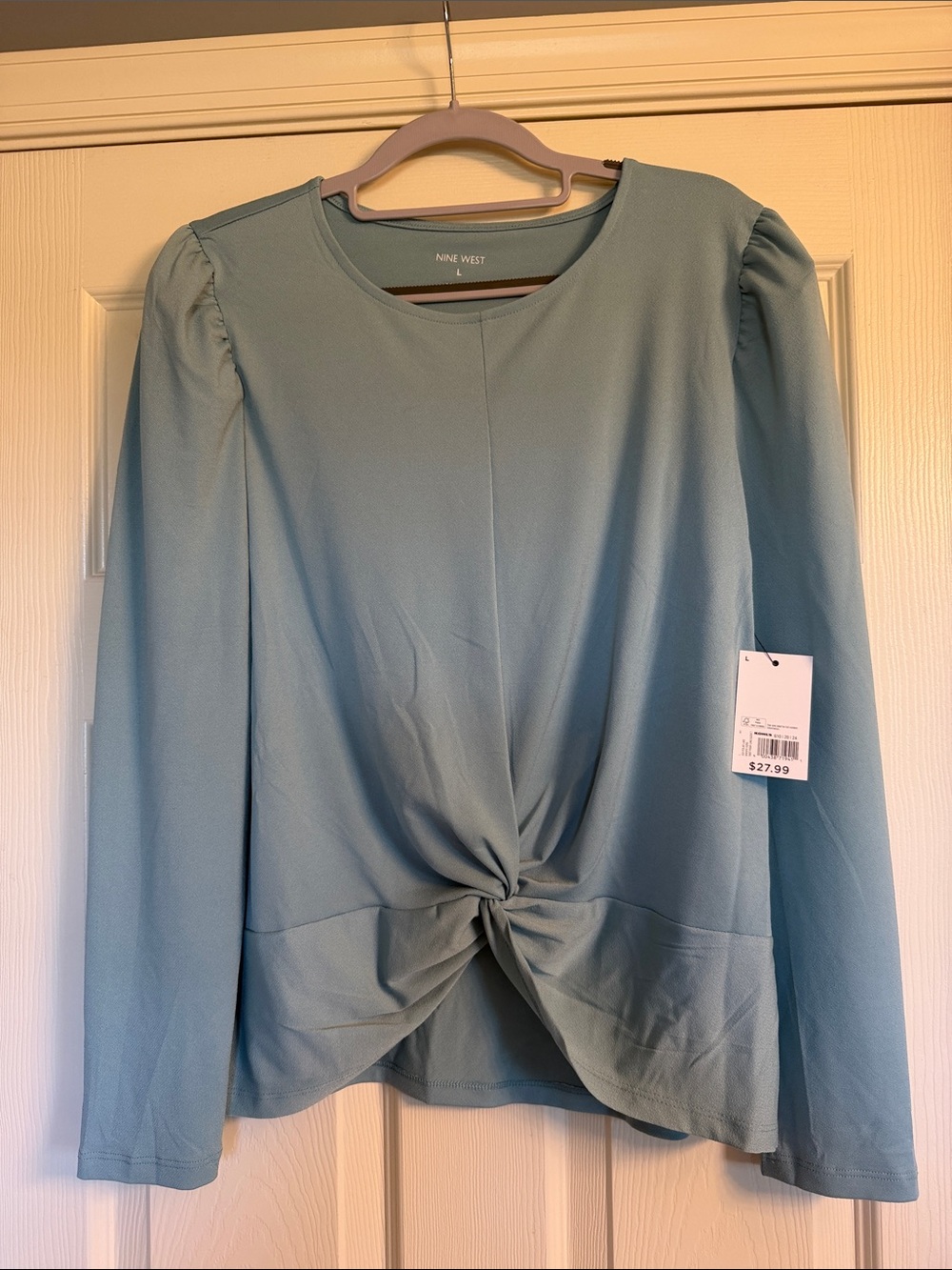 Nine West Women's Teal Twist-Front Long Sleeve Top